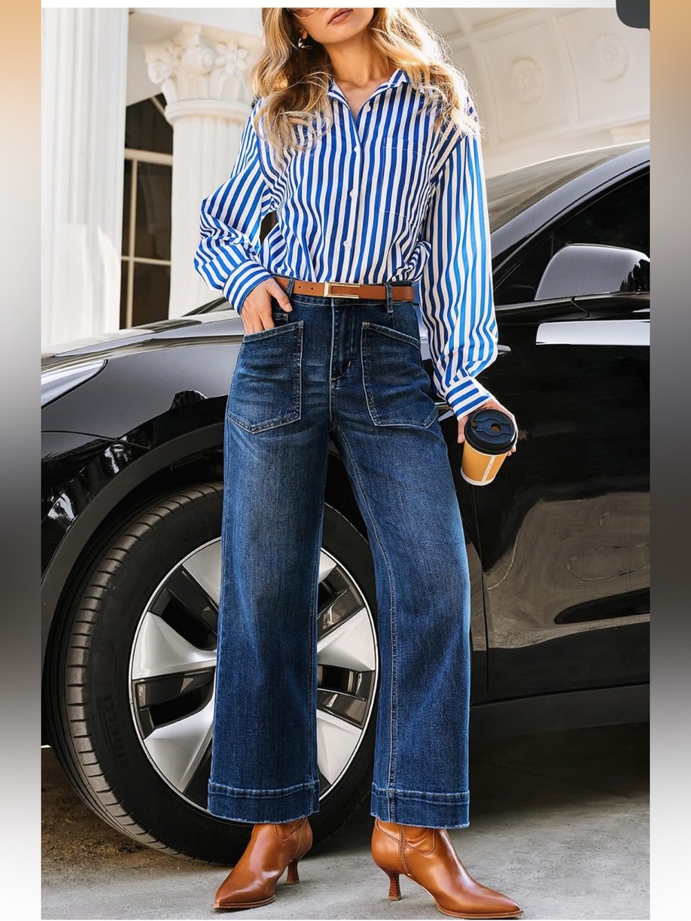 Wide Leg High-Rise Jeans in Dark Blue. NWT. Sizes 4 & 6.